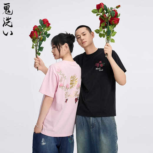 ONIARAI/鬼洗25春夏凉感紫外线变色玫瑰藤情侣短T恤男 B840274 商品图1