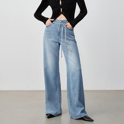 【天丝系带阔腿裤】SPS牛仔细长直腿梨形友好simplepiecesS42J039 商品图3