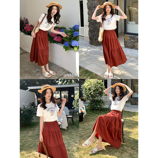 【周四狂欢价】熙世界白色a字半身裙女设计感2025春秋新款高腰宽松层叠蛋糕裙子 商品图5