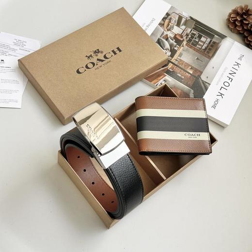 Coach蔻驰男女通用精品皮带短款钱包74993皮带尺寸：120*3.8cm单扣头可裁剪可双面换用钱包尺寸：11.5x9.5cm（EJ） 商品图1