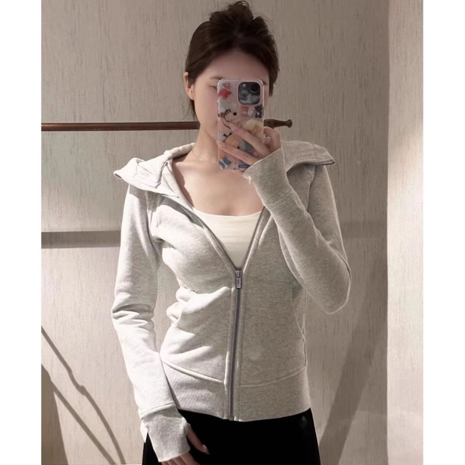 lulu平替曼巴棉显瘦收腰卫衣短外套2025春秋新款修身开衫拉链上衣💕