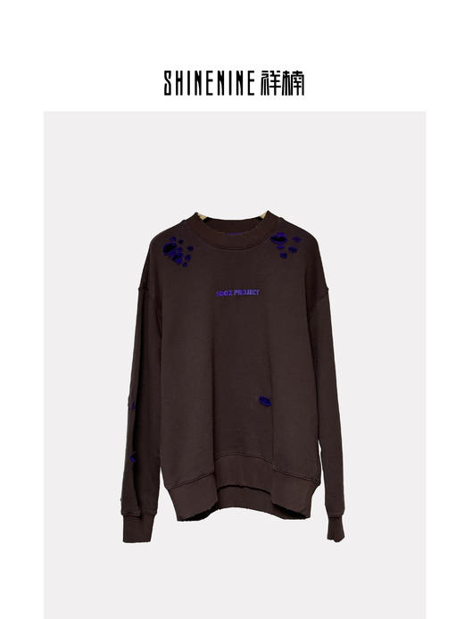 W436364281破洞撞色圆领卫衣 商品图0