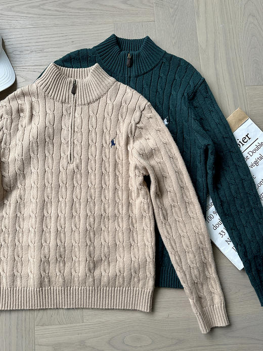 单品包邮现货 THS-无 RL马球 男士 源厂尖尾PRL Cable Knit羊毛羊绒绞花半拉链针织 2色 AM1139 商品图7