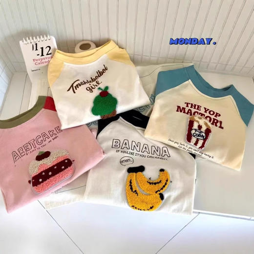 【爆卖10w+毛巾绣长T】49/任选3件🌈太太太可爱了吧！80-160码爆款26色儿童美式毛巾绣印花纯棉男女童长T恤聚 商品图1