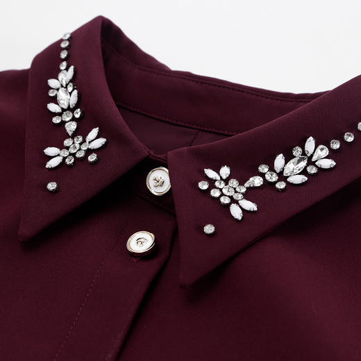 QE811斯尔丽2025春季新款赫本风衬衣领钉珠精致收腰放摆配腰带连衣裙 商品图5