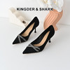 经典鲨2025年春季新品黑色优雅尖头7cm时尚水钻细高跟鞋子女KW198-517021 商品缩略图0