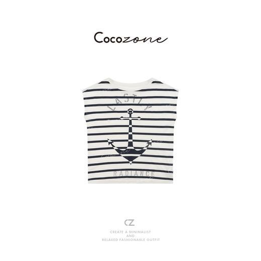 COCO ZONE 25春季设计感撞色条纹圆领T恤CD2A0382 商品图0