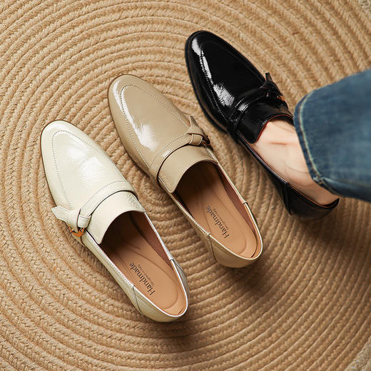 【预售5天】四季女鞋新款百搭头层羊皱软漆皮乐福瓢鞋粗跟小皮鞋LD&7256 商品图0