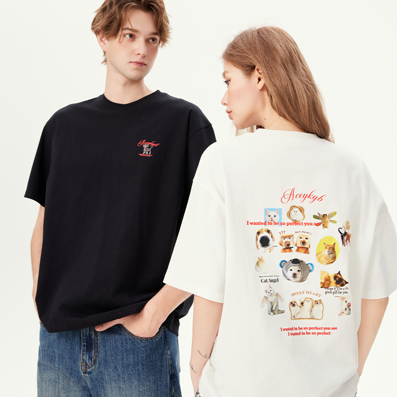 YKYB黄子韬短袖T恤趣味时尚小猫小狗2025春夏新款简约百搭柔软透气休闲运动动物上衣Y51NDT018