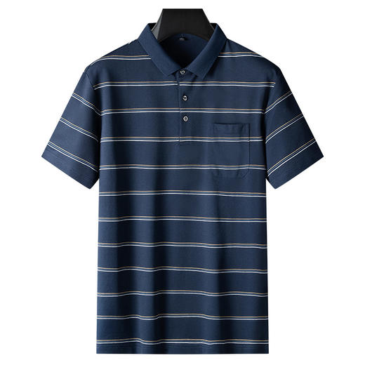 【桑蚕丝】【DPS】大依优型大码短袖POLO衫经典条纹翻领半袖体恤胖子宽松桑蚕丝中年男士 商品图4