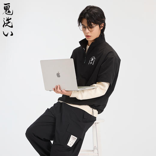 ONIARAI/鬼洗25春夏新品茶文化立领半拉链短袖衬衫男式 B740026 商品图0