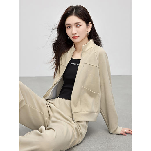 【春夏新品】熙世界时尚休闲运动卫衣套装女2025早春新款外套直筒裤通勤两件套 商品图2