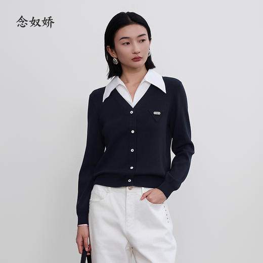 【商场同款】CNQ5354 “精英针织” 深邃、高智的藏蓝色假两件毛衫 好穿显瘦 商品图0