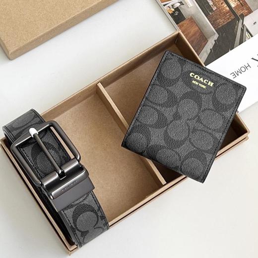 Coach蔻驰男女通用精品皮带短款钱包74993皮带尺寸：120*3.8cm单扣头可裁剪可双面换用钱包尺寸：11.5x9.5cm（EJ） 商品图10