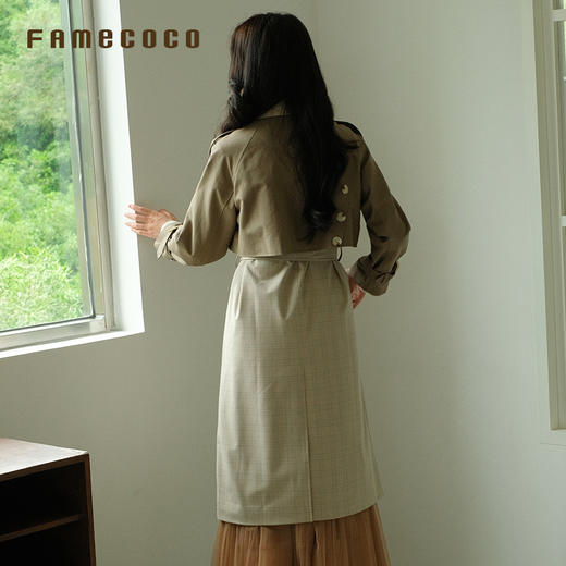 Famecoco商场同款风衣长款假两件拼接高腰翻领通勤春款FAB6AT004 商品图2