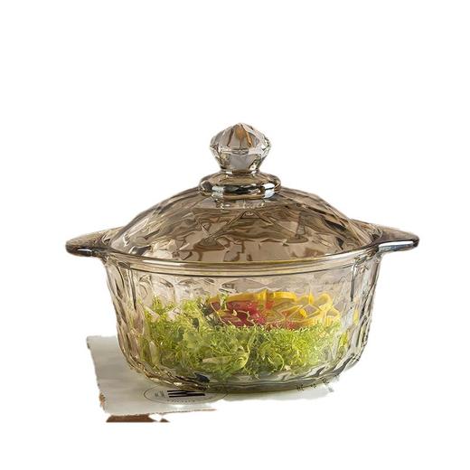 「轻奢风！4只装」硼硅耐热茶色钻石玻璃米饭碗 简约高颜值透明玻璃碗家用沙拉碗餐饮用具 商品图4