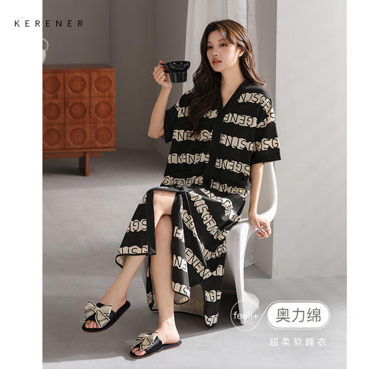 可人儿小众设计师奥力绵女士睡衣夏季短袖少女睡裙可外穿家居服 商品图0