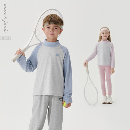 马克珍妮男女童半高领撞色插肩长袖打底衫儿童T恤秋冬新款241118 商品图0