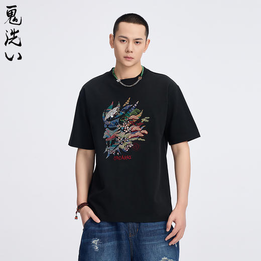 ONIARAI/鬼洗25春夏新品经典日系感温变色刺绣宽松短T男 B840275 商品图0