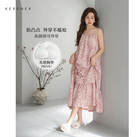 可人儿小众设计师新款泡泡绵女睡衣夏季少女吊带睡裙可外穿连衣裙