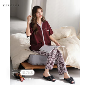 可人儿小众设计师新款奥力绵女士睡衣春夏短袖可外出家居服套装