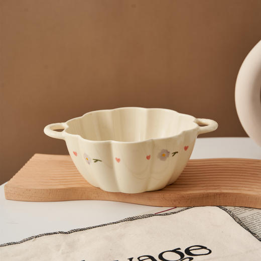 【奶油风汤碗】釉下彩奶油风双耳汤碗大号家用陶瓷带盖泡面碗螺蛳粉汤盆炖汤锅。ry 商品图5