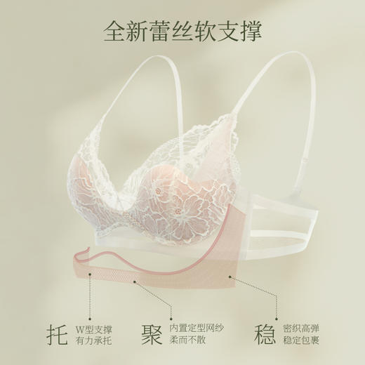 【E】【蔷薇花瓣杯】素肌良品无钢圈轻薄透气内衣女蕾丝性感上托文胸小胸款MX325 商品图3