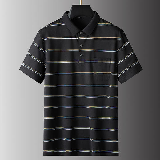 【桑蚕丝】【DPS】大依优型大码短袖POLO衫经典条纹翻领半袖体恤胖子宽松桑蚕丝中年男士 商品图1
