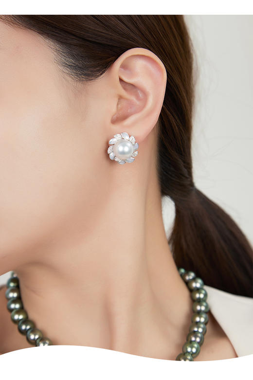 【挚友限定】 悦甄 贝母18k金 澳白珍珠钻石耳夹 太阳花 商品图2