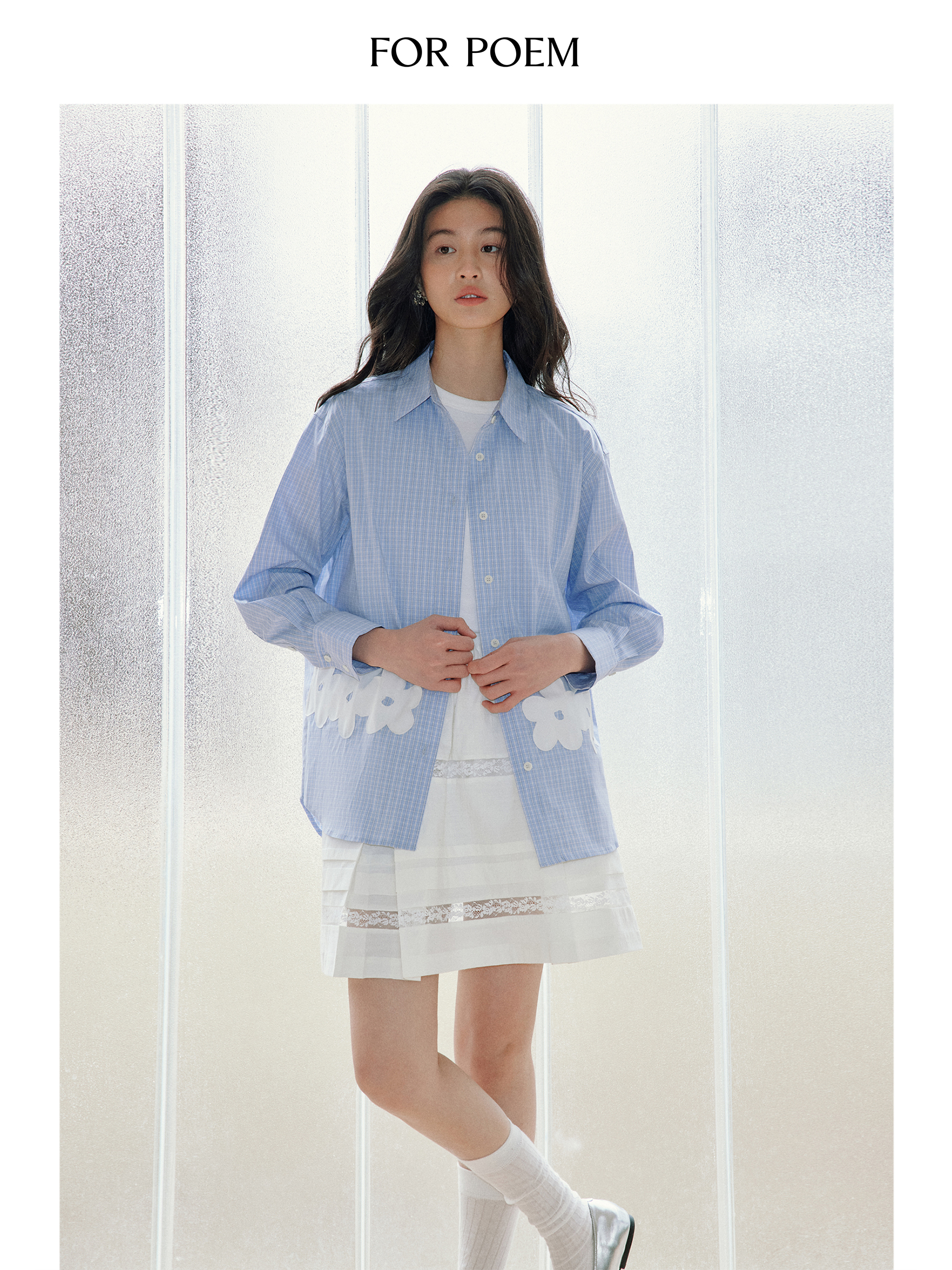 ForPoem 现货 25/SS原创设计贴布花朵宽松棉质衬衫