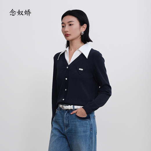 【商场同款】CNQ5354 “精英针织” 深邃、高智的藏蓝色假两件毛衫 好穿显瘦 商品图6