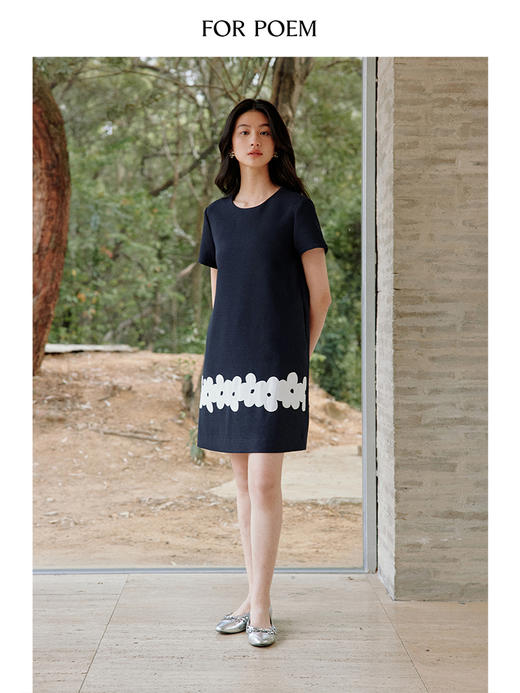 ForPoem 现货 25/SS原创设计撞色贴布花朵醋酸短袖无袖连衣裙 商品图2