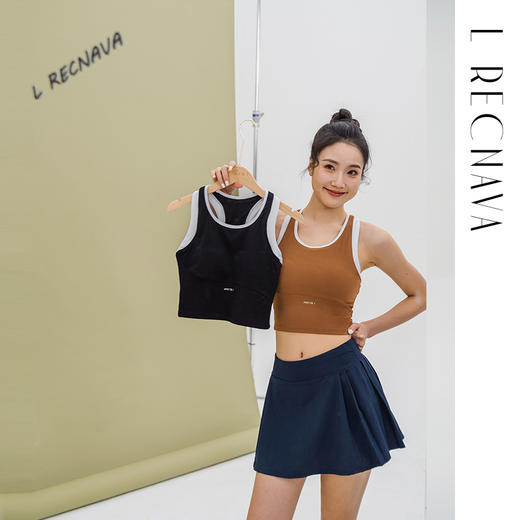 L RECNAVA [撞色拼接一体杯运动背心] 加宽工字背中高强度 U形领口 假两件凉感爽肤胸衣 副乳友好 商品图0
