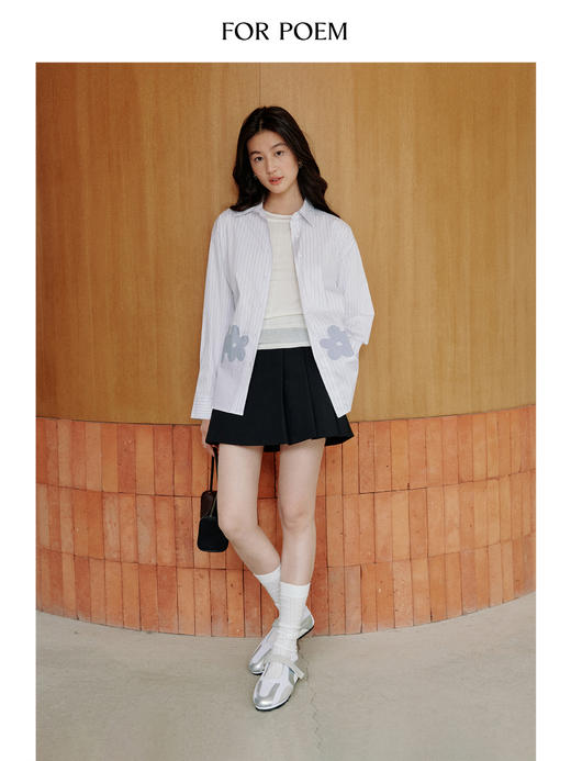 ForPoem 现货 25/SS原创设计贴布花朵宽松棉质衬衫 商品图3