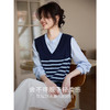 【周四狂欢价】熙世界学院风条纹针织马甲拼接长袖衬衫假两件上衣女2025春秋新款 商品缩略图1