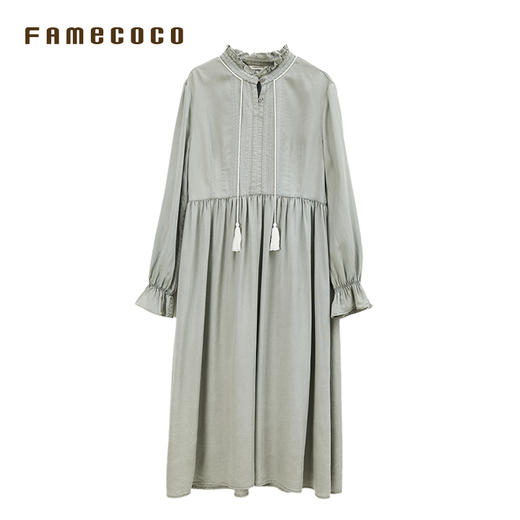 Famecoco女装连衣裙高腰长裙花瓣袖花边领女FAB6FA012 商品图4