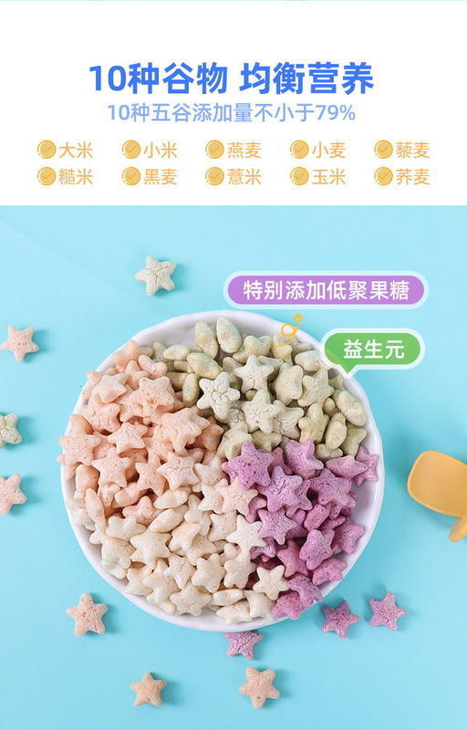 【一般贸易】未零beazero海绵宝宝Beakid泡芙小星42g10种谷物超多美味营养 苹果胡萝卜味/紫薯蓝莓味 商品图3