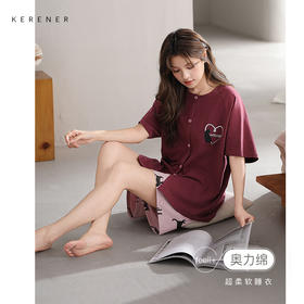 可人儿小众设计师新款奥力绵女士睡衣夏季短袖可外出家居服套装