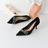 经典鲨2025年春季新品黑色优雅尖头7cm时尚水钻细高跟鞋子女KW198-517021 商品缩略图4