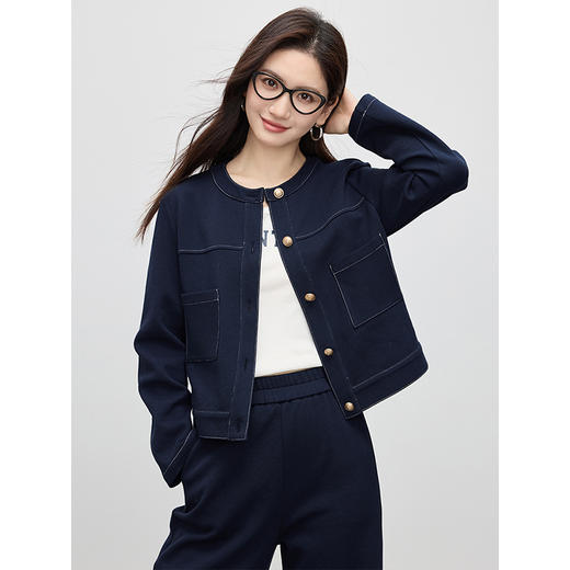 【年货节】熙世界休闲气质仿牛仔套装女2025春新款高级感短外套阔腿裤两件套 商品图4