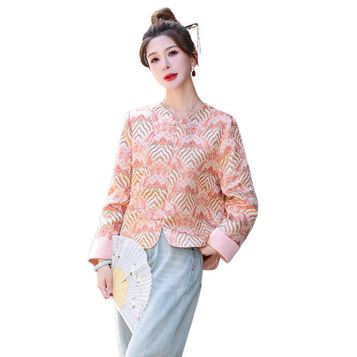 HR YWY8990新中式国风提花外套复古盘扣唐装气质减龄上衣 商品图4