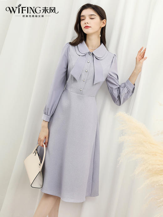 未风紫色娃娃领小香风连衣裙女开春2025春季新款女装气质法式裙子 商品图1