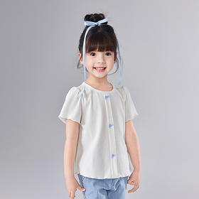 笛莎Deesha 童装女童T恤2025夏新款女童学院风蝴蝶结圆领T恤