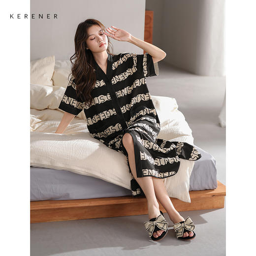 可人儿小众设计师奥力绵女士睡衣夏季短袖少女睡裙可外穿家居服 商品图1