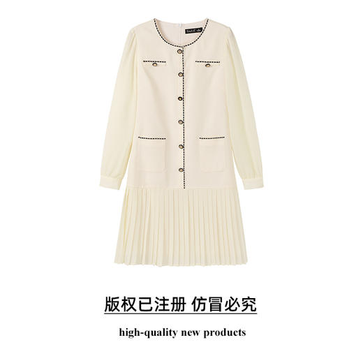 奢姿2025年春季新款大码女装拼接百褶法式裙子胖妹妹圆领连衣裙9951892531 商品图0