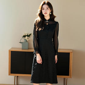 奢姿2025年春季新款大码女装气质优雅立领连衣裙遮肚藏肉裙子9951857172