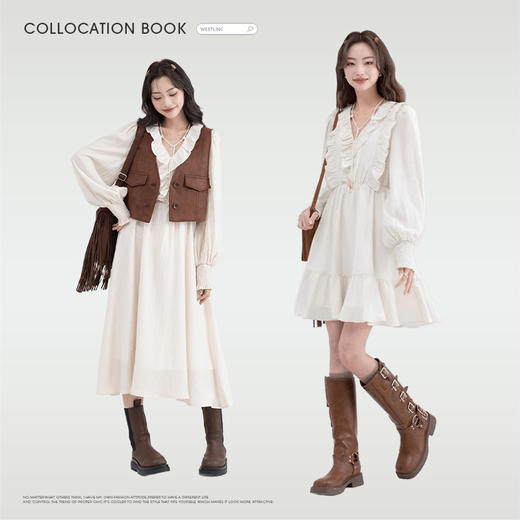 西遇荷叶边v领连衣裙套装女新款叠穿马甲背心两件套SS150116/SS150117/SS150118 商品图1