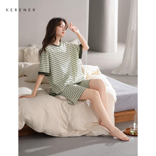 可人儿小众设计师新款奥力绵女士睡衣夏季短袖可外出家居服套装 商品图1
