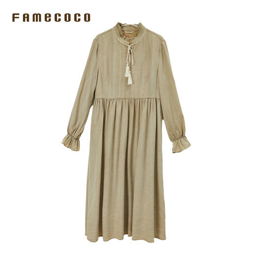 Famecoco女装连衣裙高腰长裙花瓣袖花边领女FAB6FA012 商品图2