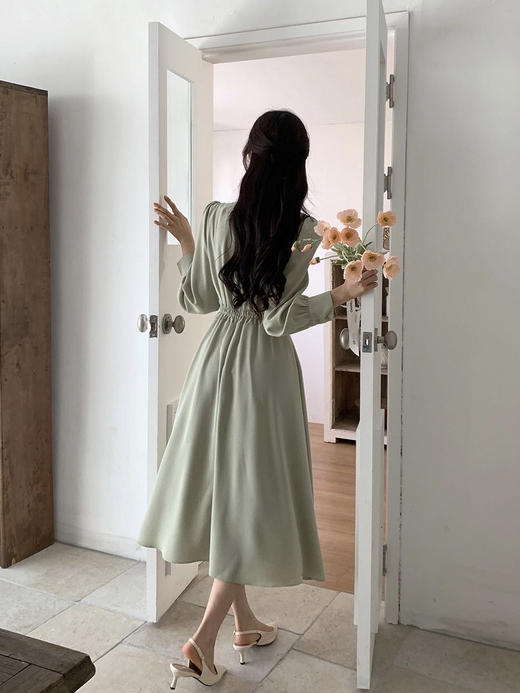 V领长袖雪纺裙 商品图3